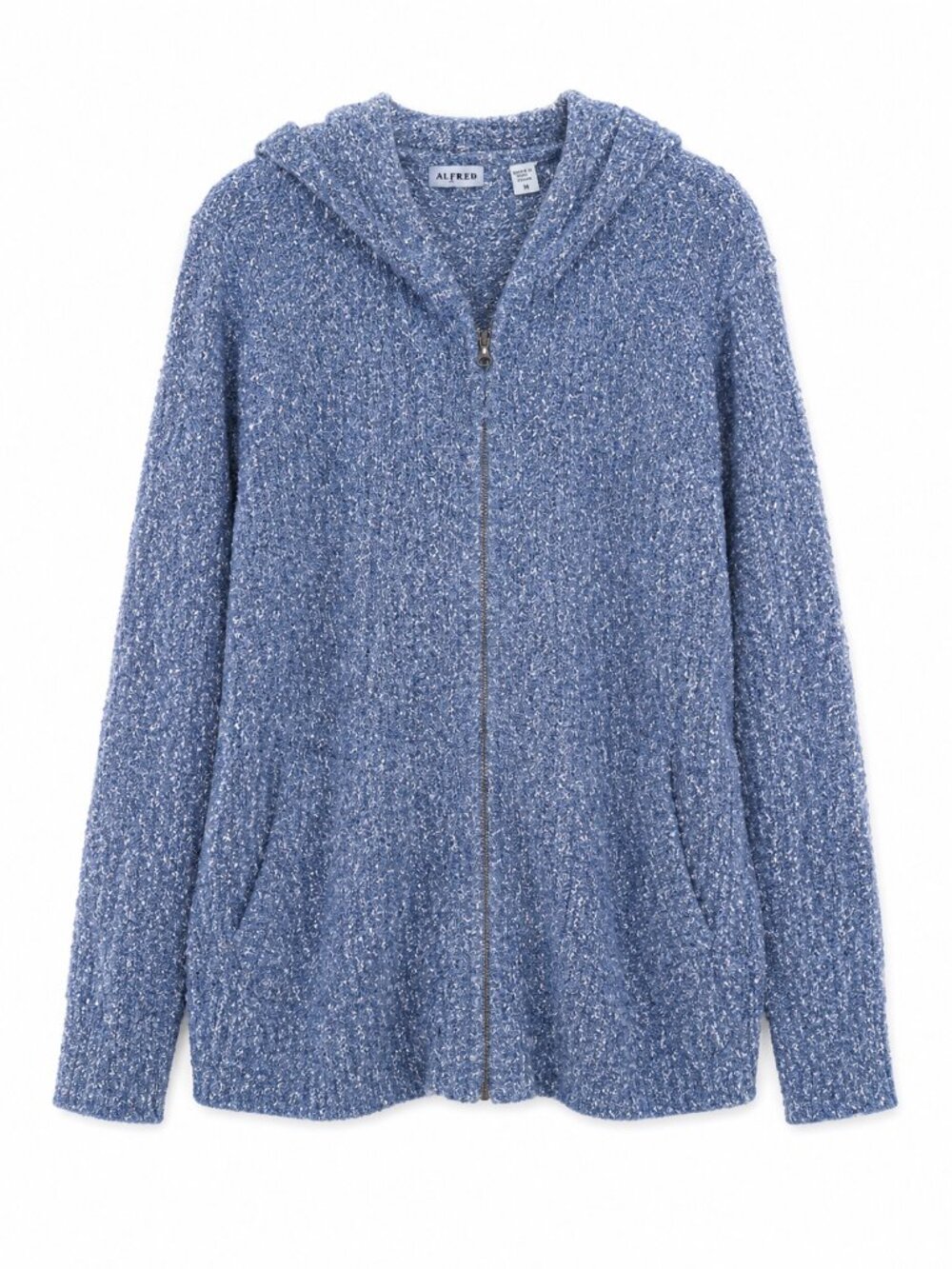 Marsh Landing Women's Zip Up Blue Sweater With Hood, Size XL, Y2K Streetwear